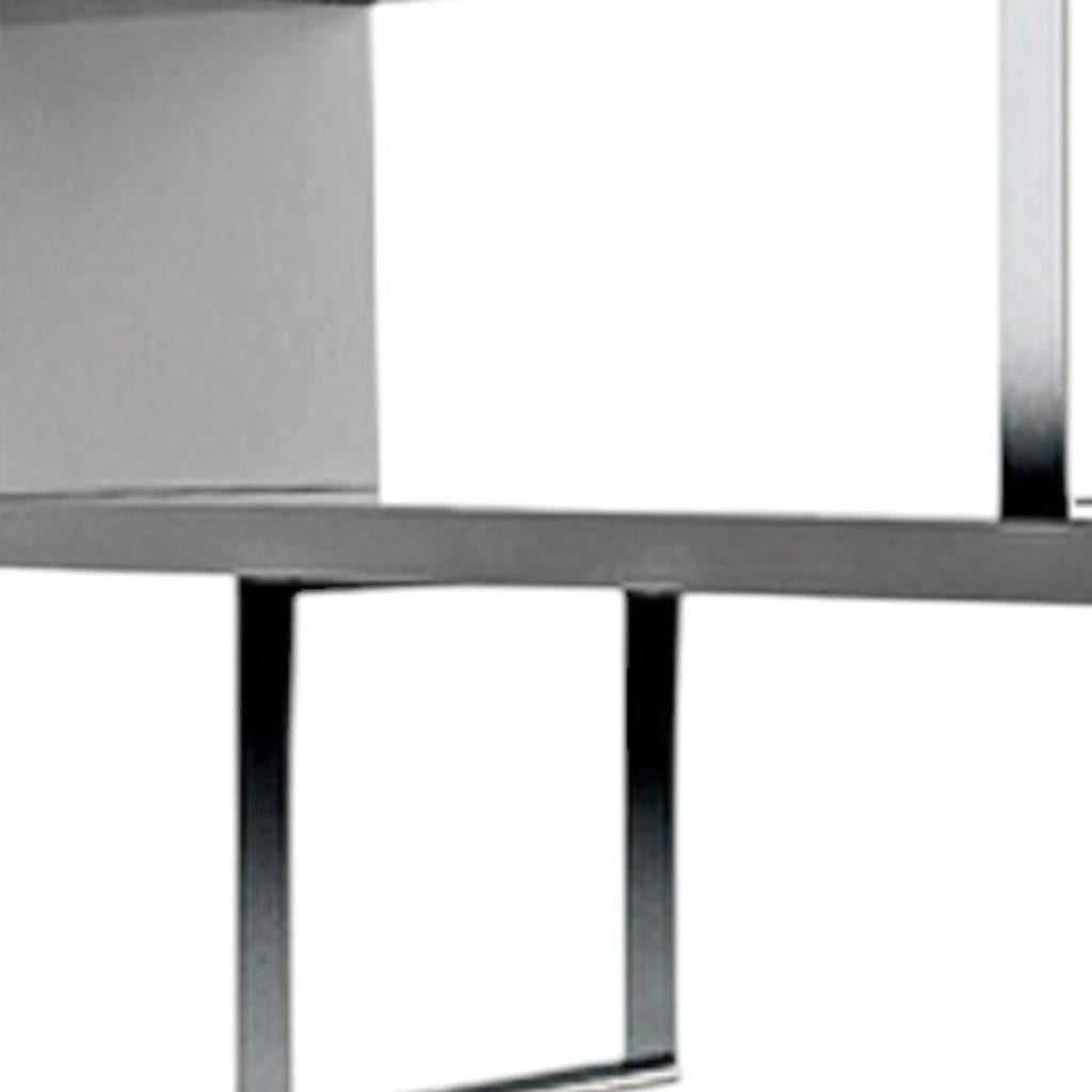 67" Gray And Silver Metal and Wood Three Tier Etagere Bookcase