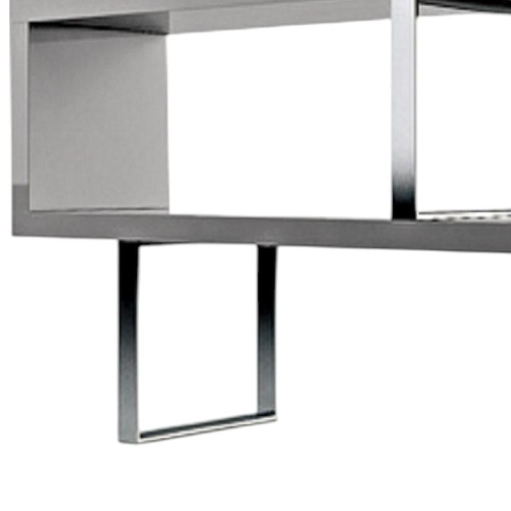 67" Gray And Silver Metal and Wood Three Tier Etagere Bookcase