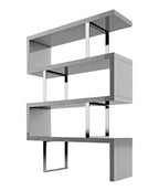 67" Gray And Silver Metal and Wood Three Tier Etagere Bookcase