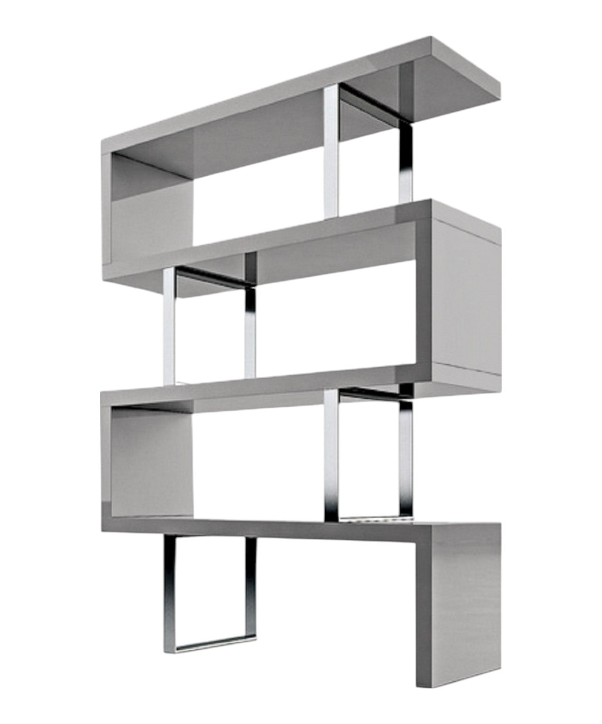 67" Gray And Silver Metal and Wood Three Tier Etagere Bookcase