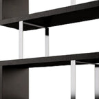 67" Espresso And Silver Metal and Wood Three Tier Etagere Bookcase