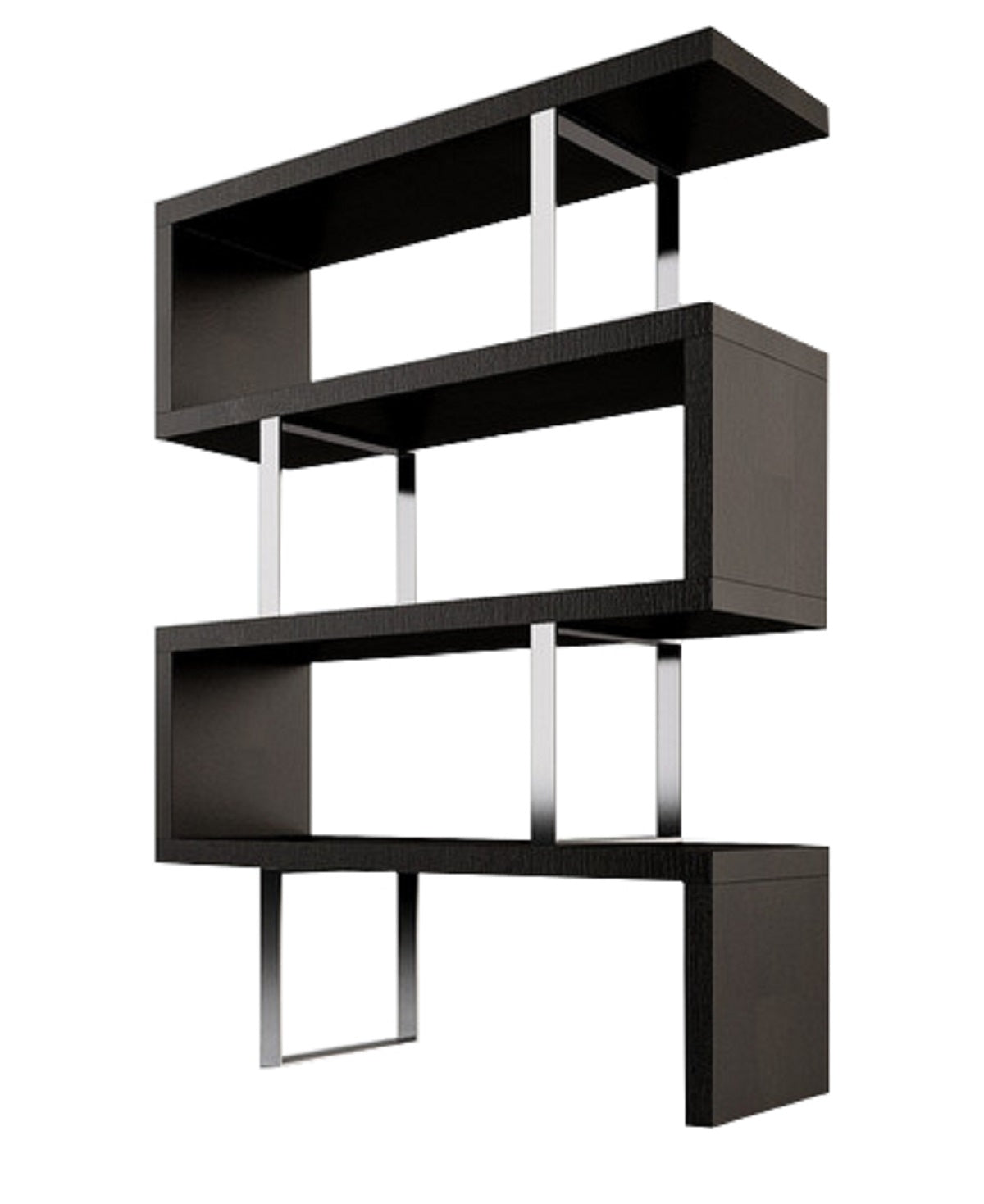 67" Espresso And Silver Metal and Wood Three Tier Etagere Bookcase