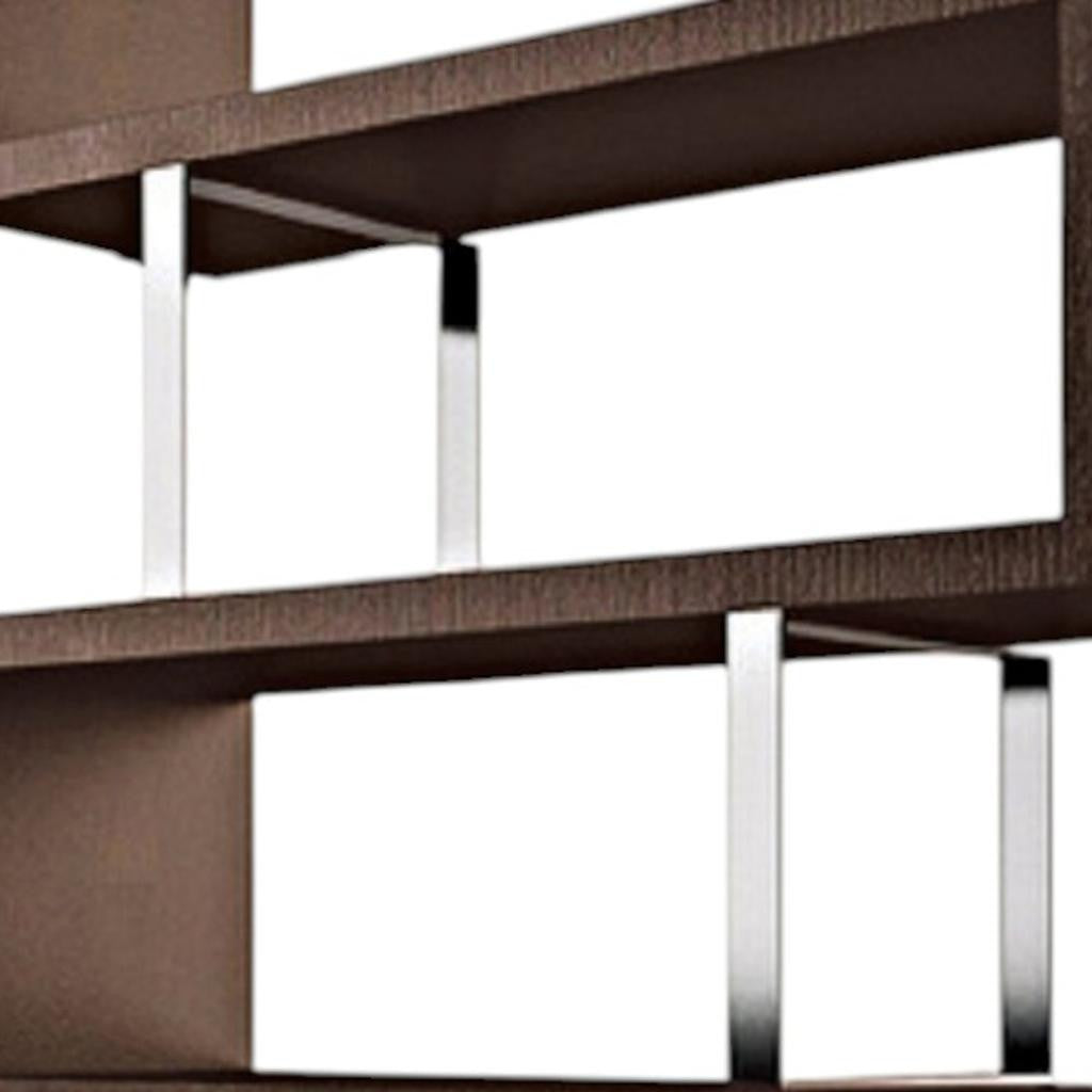 67" Brown And Silver Metal and Wood Three Tier Etagere Bookcase