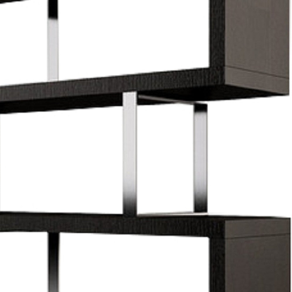 67" Black And Silver Metal and Wood Three Tier Etagere Bookcase