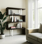 67" Black And Silver Metal and Wood Three Tier Etagere Bookcase