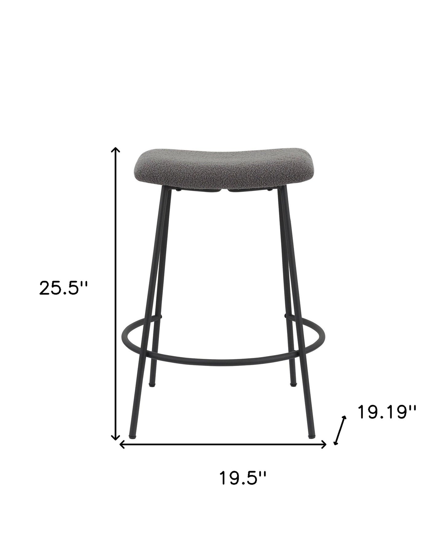 Set of Two 26" Gray and Black Fabric and Metal Backless Counter Height Bar Chairs