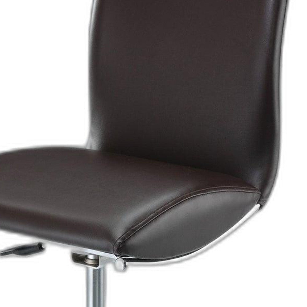 Set of Two Brown and Silver Metal and Faux Leather Low Back Adjustable Height Bar Chairs