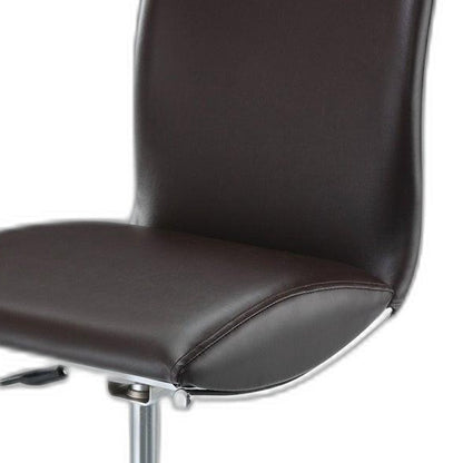Set of Two Brown and Silver Metal and Faux Leather Low Back Adjustable Height Bar Chairs
