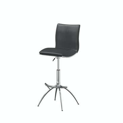 Set of Two Gray and Silver Faux Leather and Metal Low Back Adjustable Height Bar Chairs