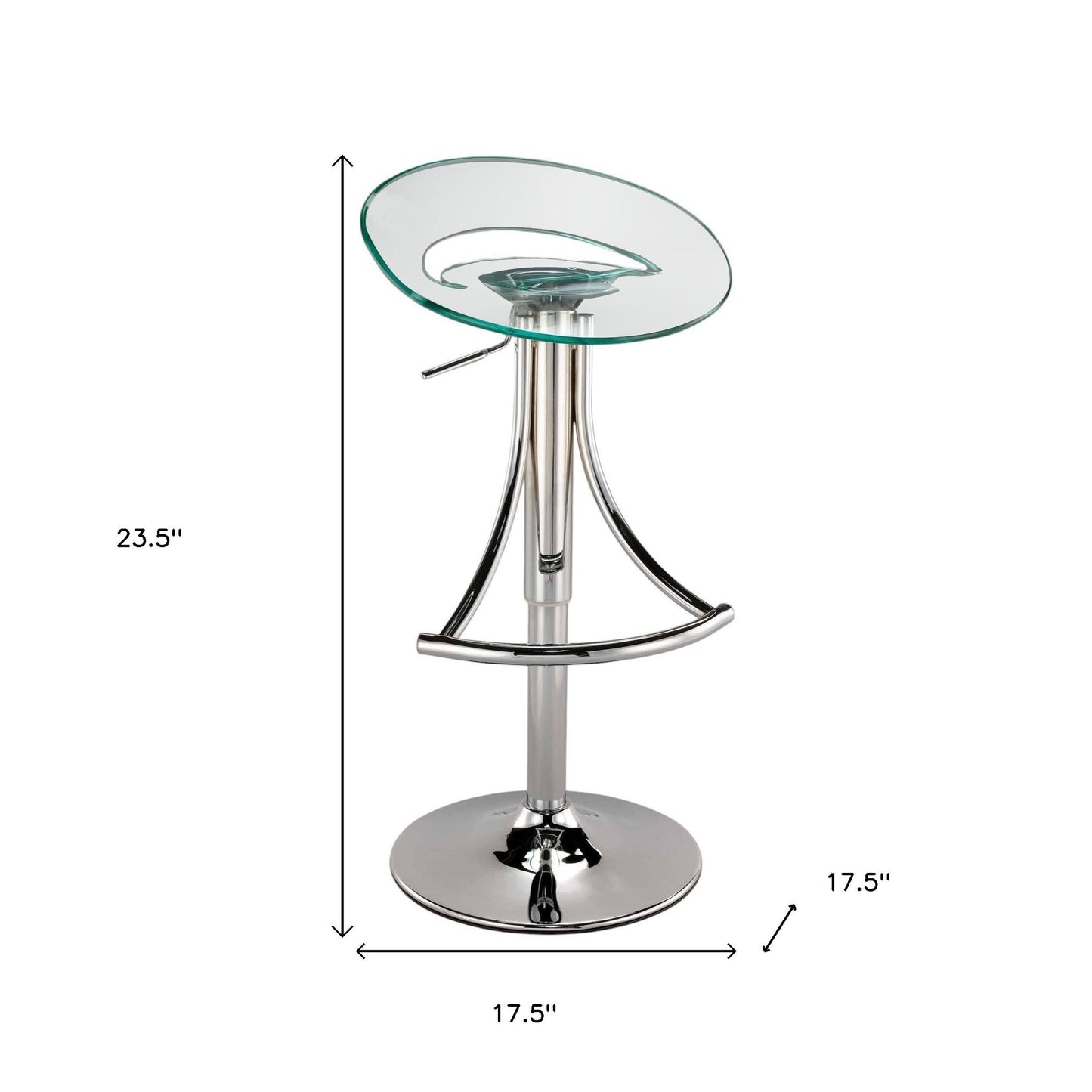 Clear and Silver Metal and Heavy Duty Plastic Low Back Adjustable Height Bar Chair