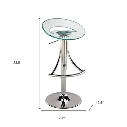 Clear and Silver Metal and Heavy Duty Plastic Low Back Adjustable Height Bar Chair