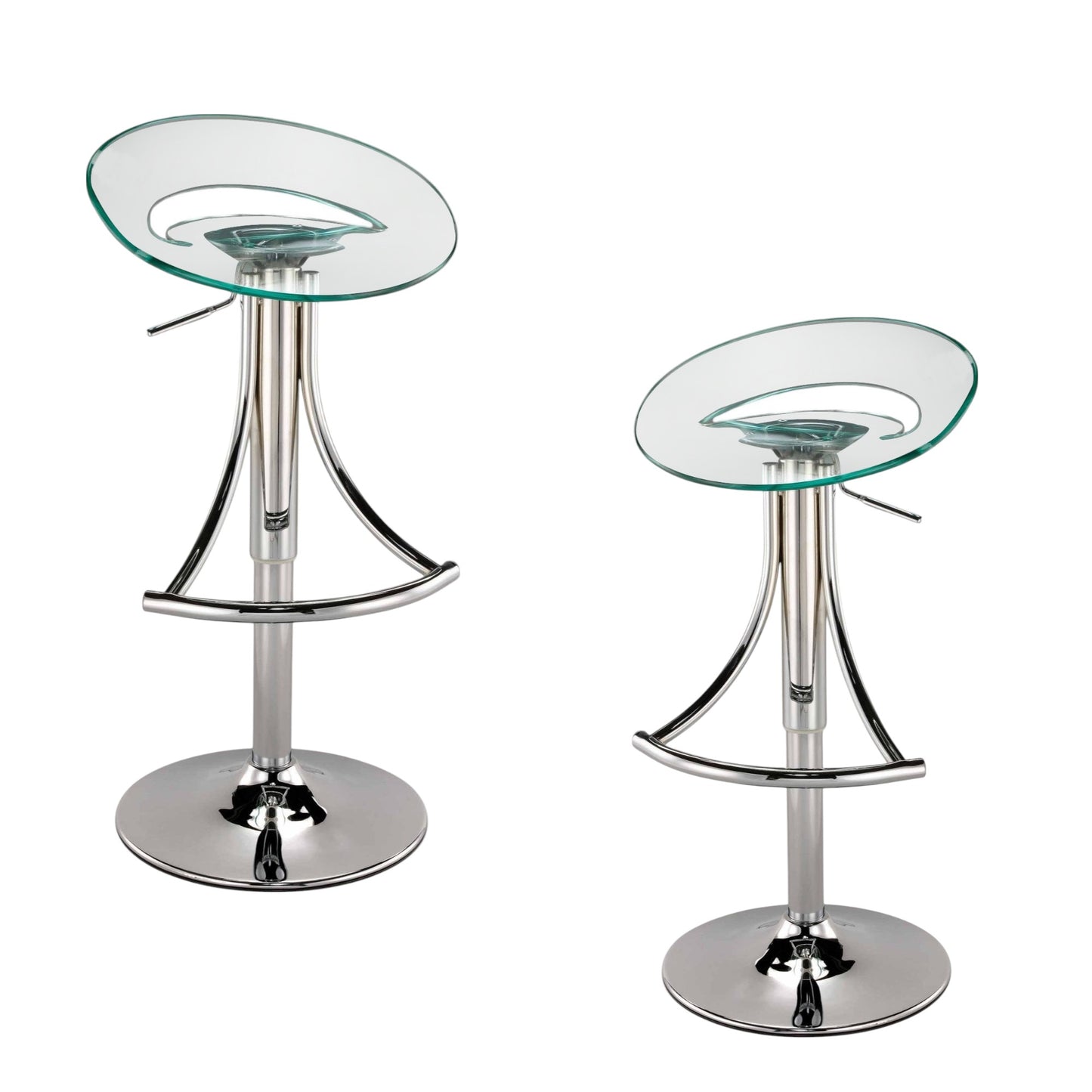 Clear and Silver Metal and Heavy Duty Plastic Low Back Adjustable Height Bar Chair