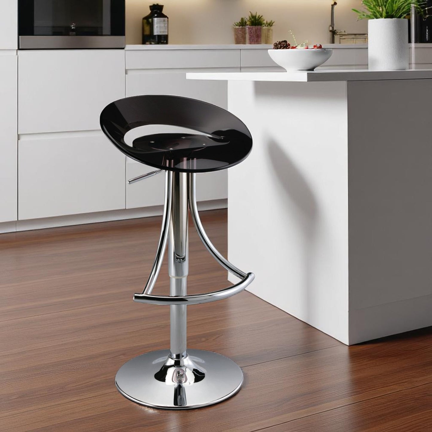Black and Silver Metal and Heavy Duty Plastic Low Back Adjustable Height Bar Chair
