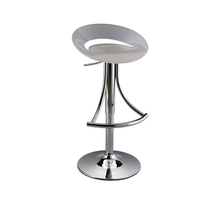 White and Silver Acrylic and Metal Low Back Adjustable Height Bar Chair