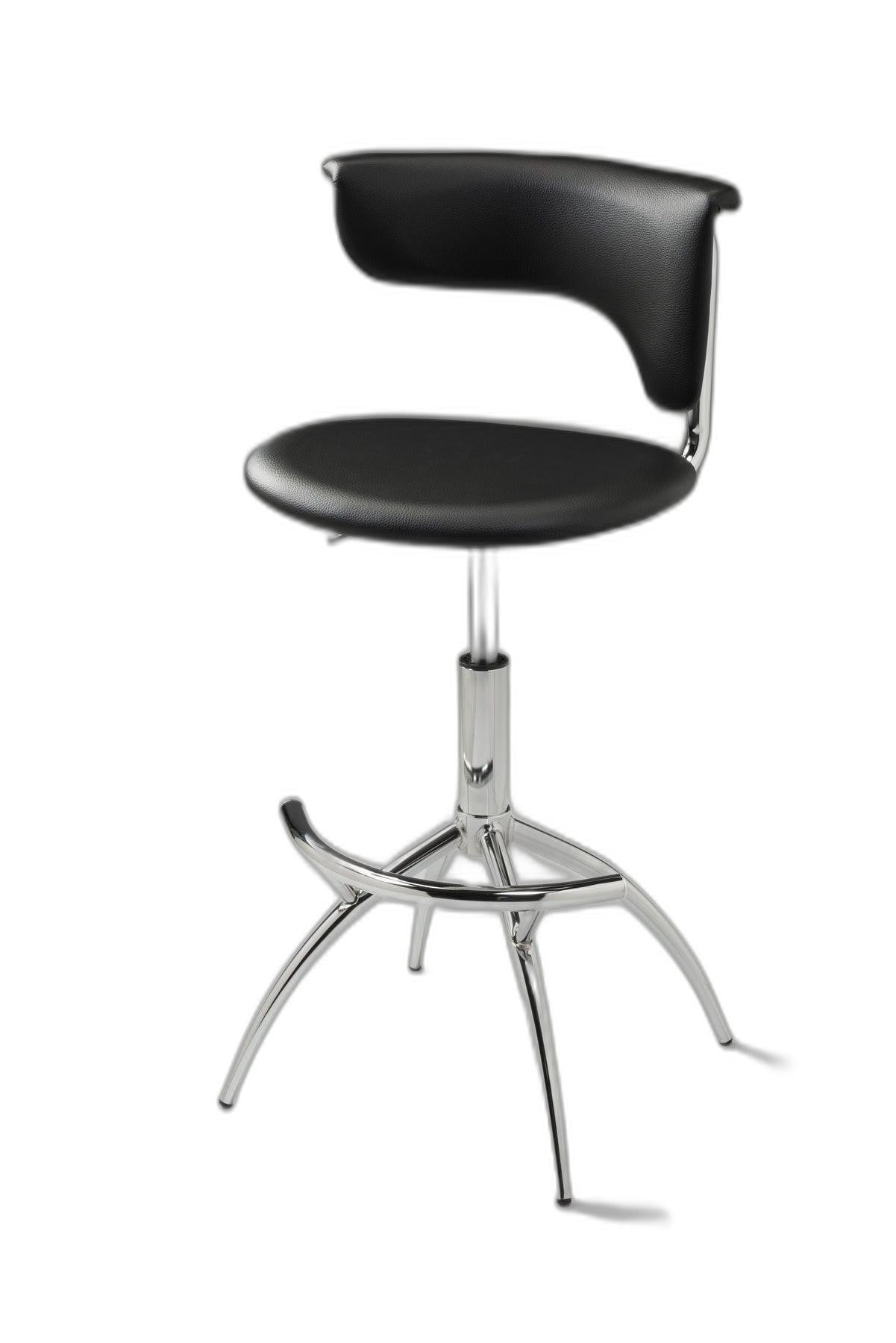 Set of Two Black and Silver Metal and Faux Leather Low Back Adjustable Height Bar Chairs