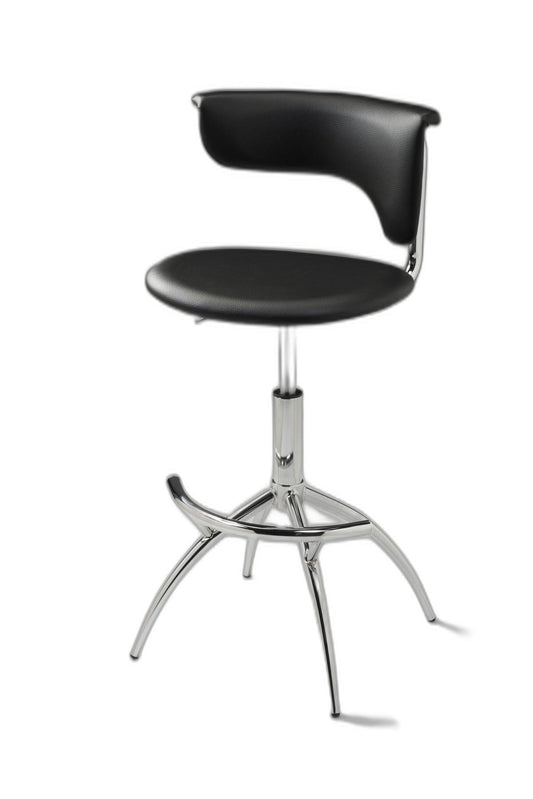 Set of Two Black and Silver Metal and Faux Leather Low Back Adjustable Height Bar Chairs