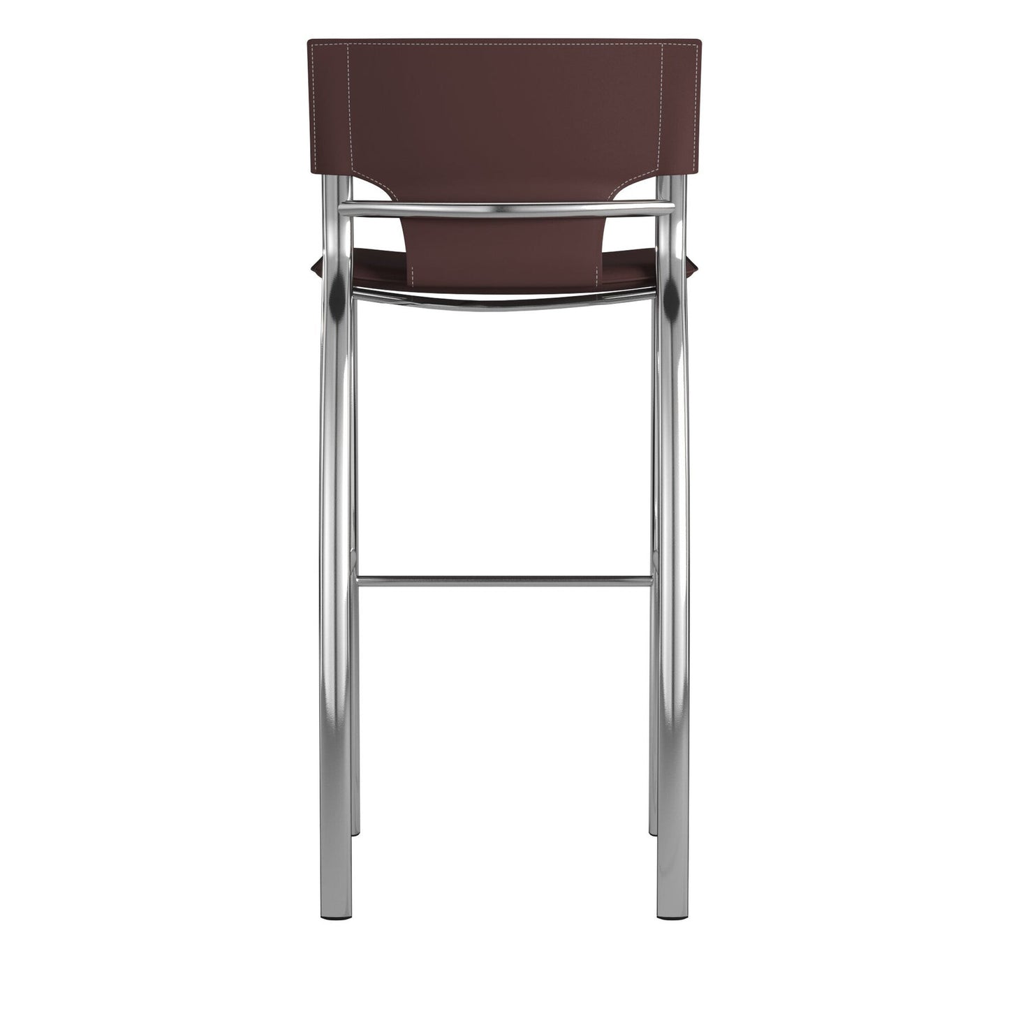 Set of Two 25" Brown and Silver Faux Leather and Metal Low Back Counter Height Bar Chairs