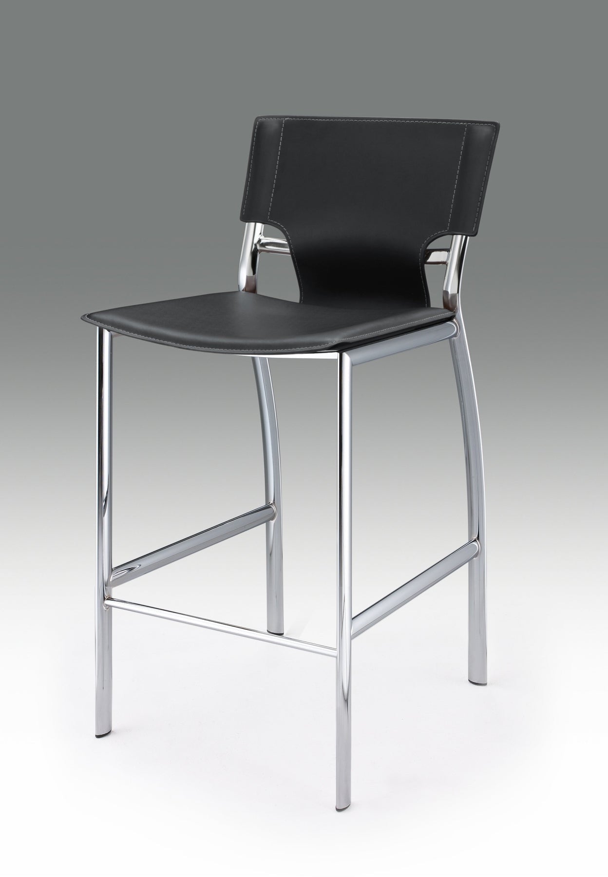 Set of Two 25" Gray and Silver Faux Leather and Metal Low Back Counter Height Bar Chairs