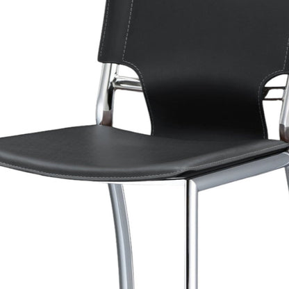 Set of Two 25" Gray and Silver Faux Leather and Metal Low Back Counter Height Bar Chairs