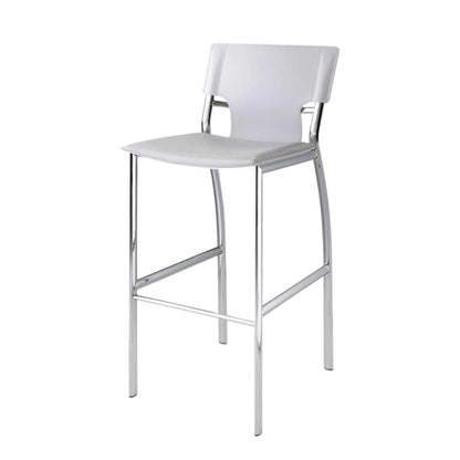 Set of Two 25" White and Silver Faux Leather and Metal Low Back Counter Height Bar Chairs
