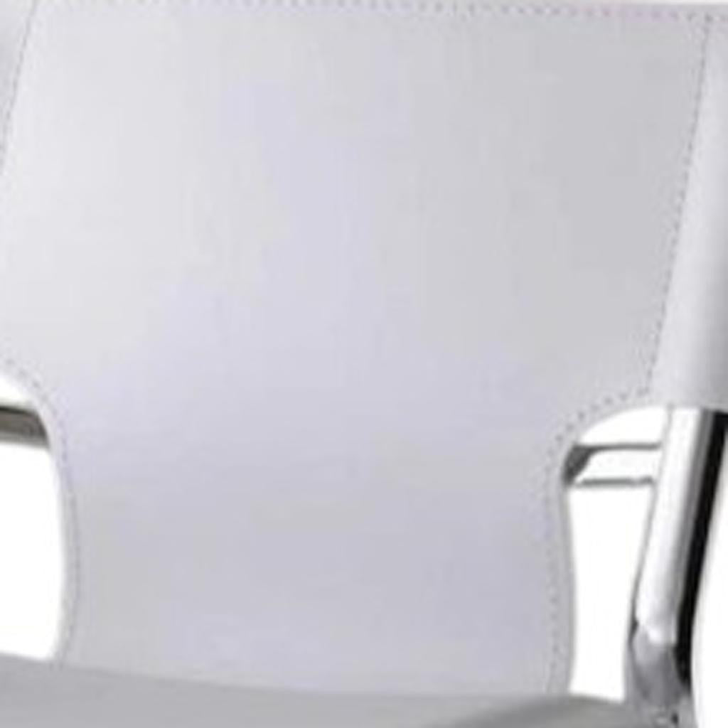 Set of Two 25" White and Silver Faux Leather and Metal Low Back Counter Height Bar Chairs