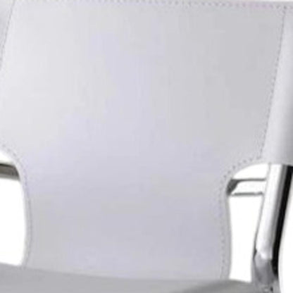 Set of Two 25" White and Silver Faux Leather and Metal Low Back Counter Height Bar Chairs