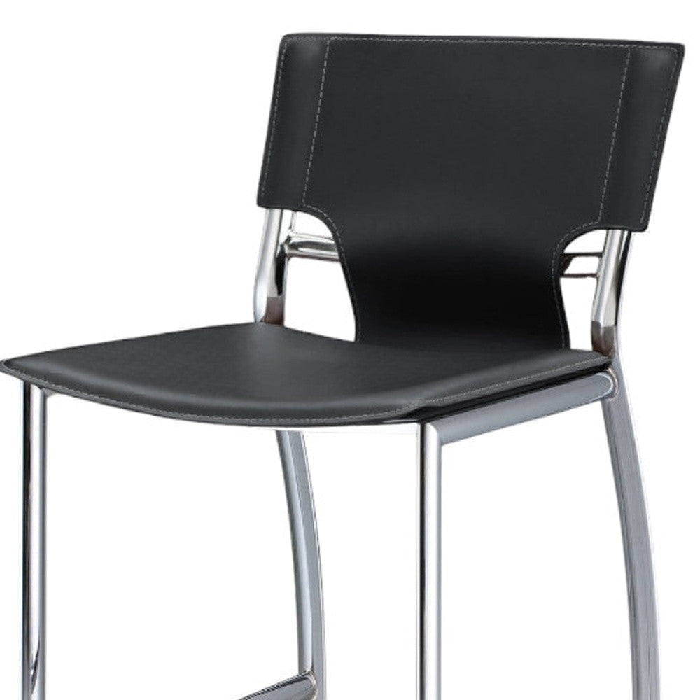Set of Two 29" Gray and Silver Metal and Faux Leather Low Back Bar Height Bar Chairs