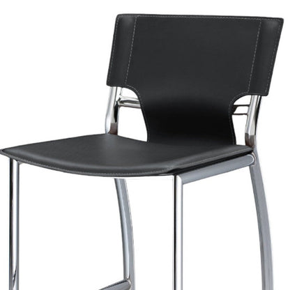 Set of Two 29" Gray and Silver Metal and Faux Leather Low Back Bar Height Bar Chairs