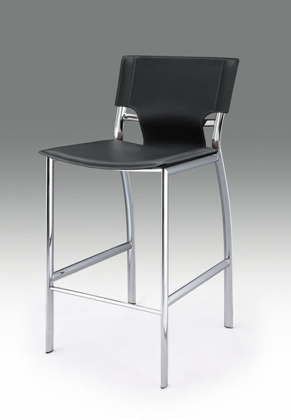 Set of Two 29" Black and Silver Metal and Faux Leather Low Back Bar Height Bar Chairs