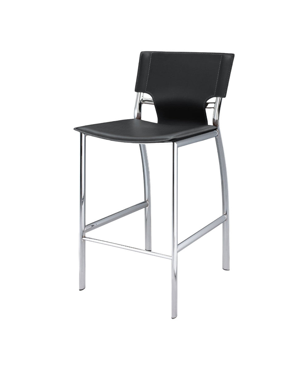 Set of Two 29" Black and Silver Metal and Faux Leather Low Back Bar Height Bar Chairs