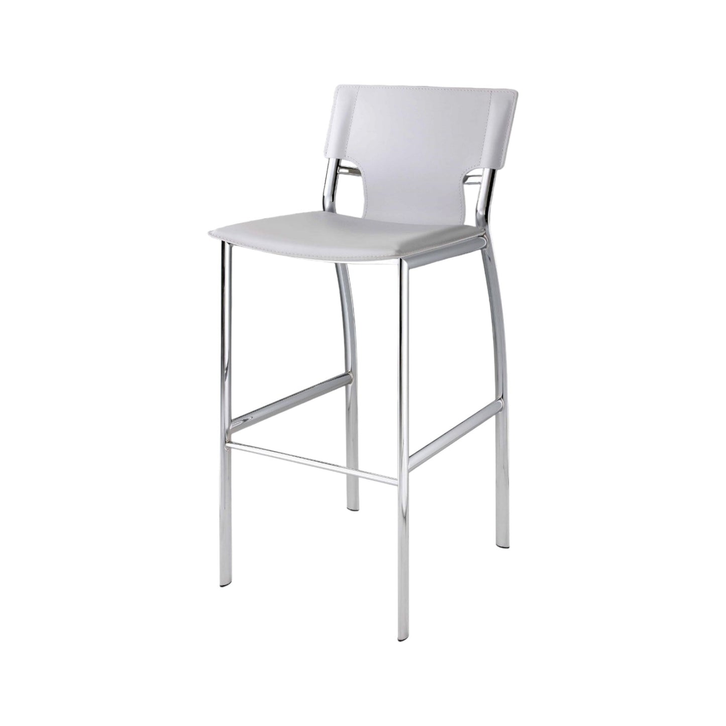 Set of Two 29" White and Silver Metal and Faux Leather Low Back Bar Height Bar Chairs