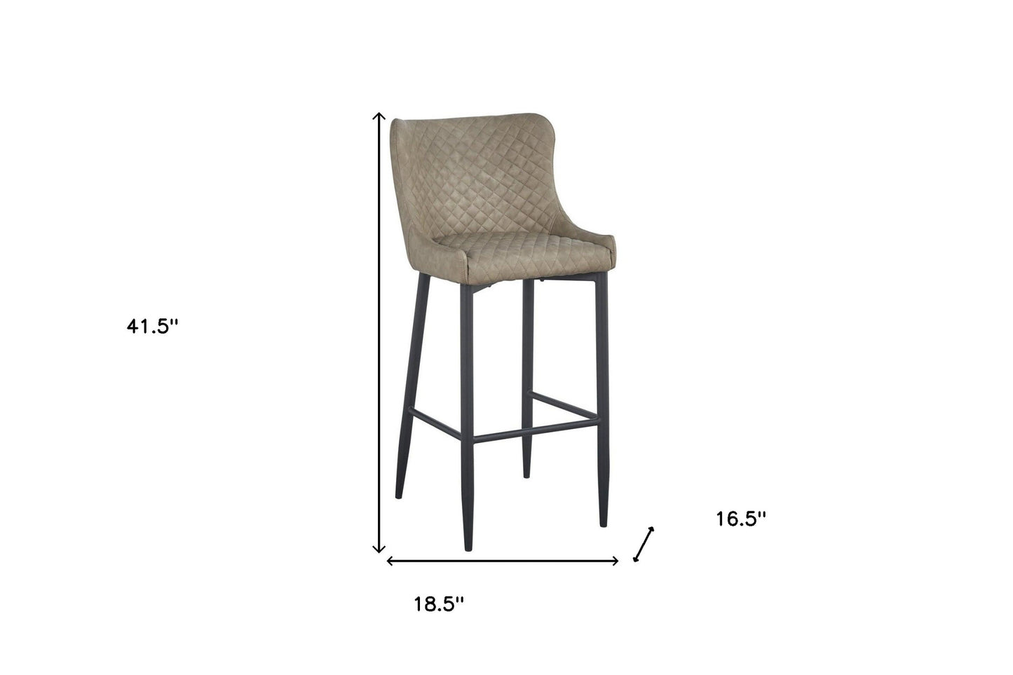 Set of Two 30" Gray and Black Faux Leather and Metal Low Back Bar Height Bar Chairs