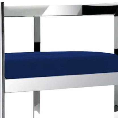 30" Blue and Silver Metal and Velvet Low Back Bar Height Bar Chair