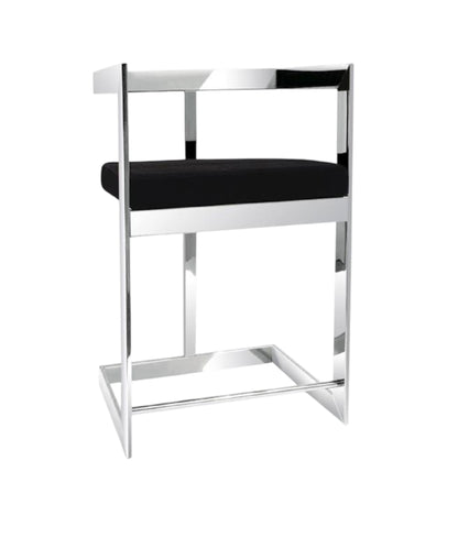 30" Black and Silver Velvet and Stainless Steel Low Back Bar Height Bar Chair