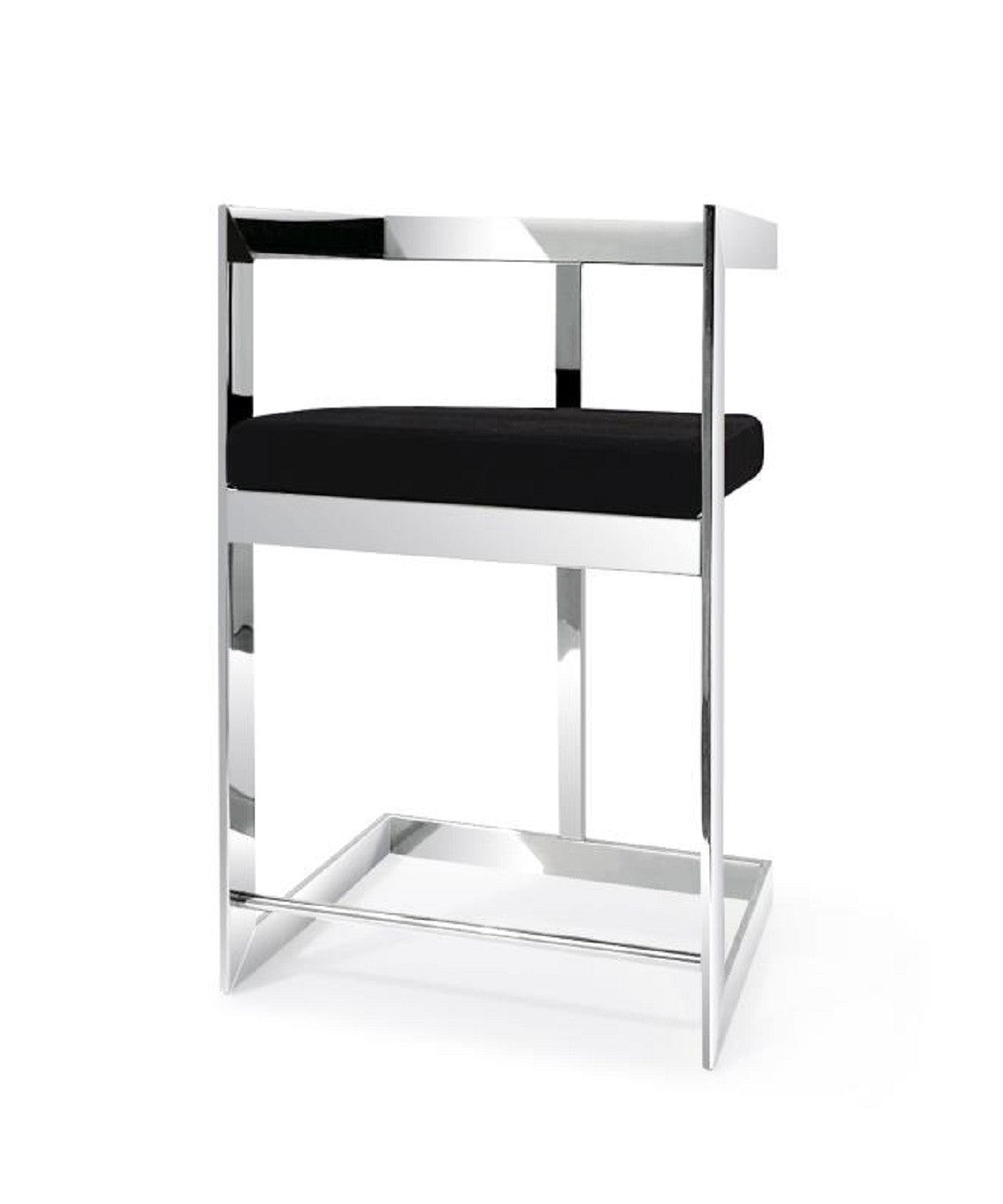 30" Black and Silver Velvet and Stainless Steel Low Back Bar Height Bar Chair