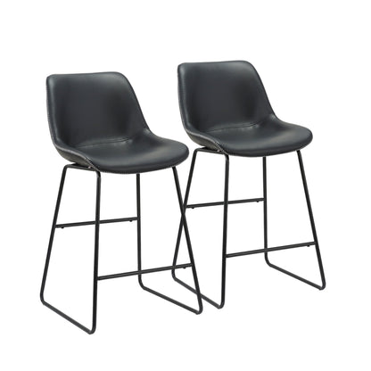 Set of Two Black Faux Leather and Metal Low Back Counter Height Bar Chairs