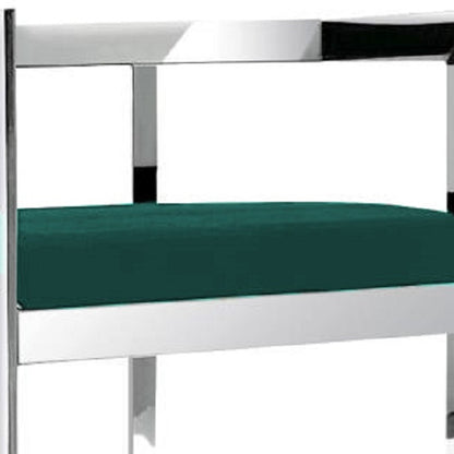 26" Green and Silver Velvet and Stainless Steel Low Back Counter Height Bar Chair