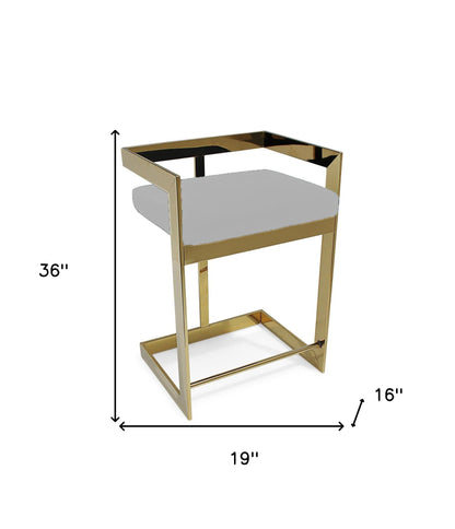 26" Gold and Gray Metal and Velvet Low Back Counter Height Bar Chair
