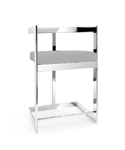 26" Gray and Silver Velvet and Stainless Steel Low Back Counter Height Bar Chair