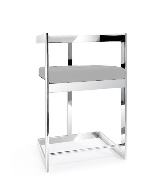 26" Gray and Silver Velvet and Stainless Steel Low Back Counter Height Bar Chair