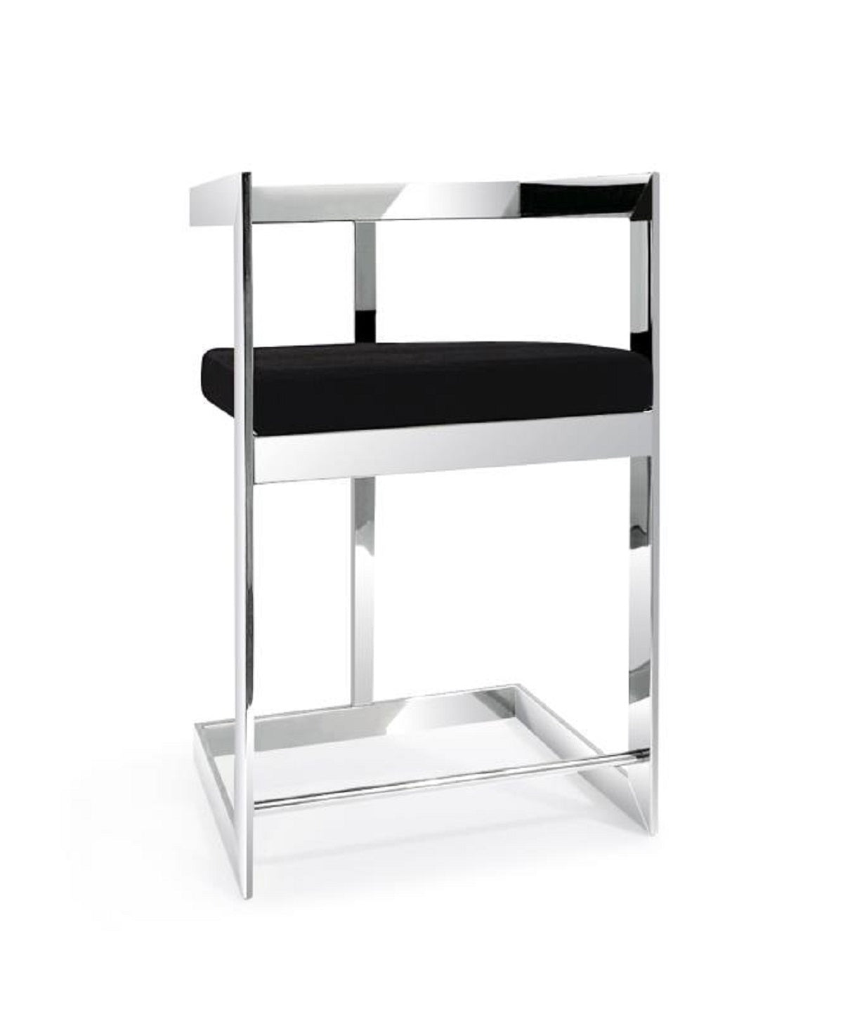 26" Black and Silver Velvet and Stainless Steel Low Back Counter Height Bar Chair