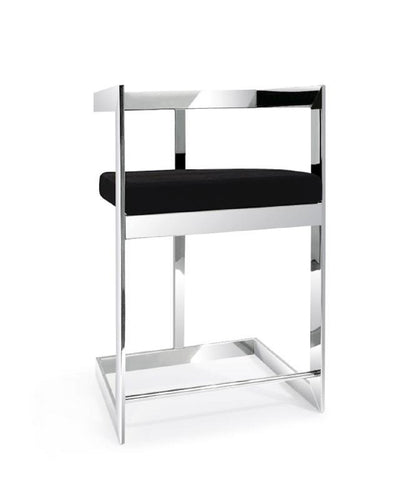 26" Black and Silver Velvet and Stainless Steel Low Back Counter Height Bar Chair
