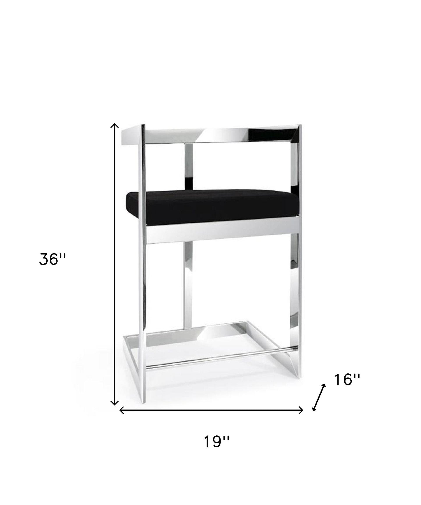 26" Black and Silver Velvet and Stainless Steel Low Back Counter Height Bar Chair