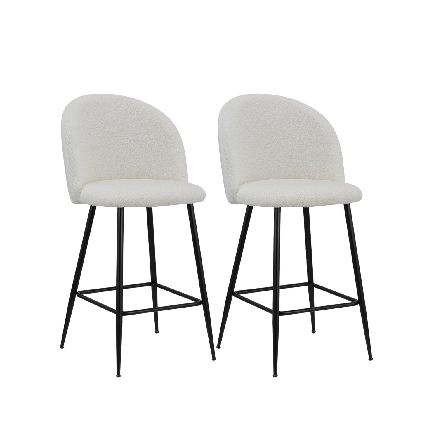Set of Two 26" White and Black Fabric and Metal Low Back Counter Height Bar Chairs
