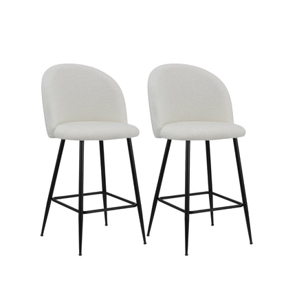 Set of Two 26" White and Black Fabric and Metal Low Back Counter Height Bar Chairs