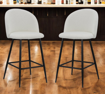 Set of Two 26" White and Black Fabric and Metal Low Back Counter Height Bar Chairs