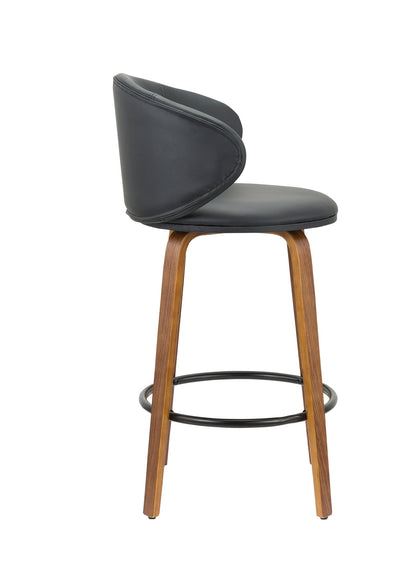 Set of Two 26" Black and Brown Faux Leather and Solid Wood Low Back Counter Height Bar Chairs