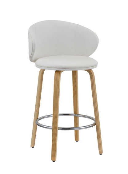 Set of Two 26" White and Brown Faux Leather and Solid Wood Low Back Counter Height Bar Chairs