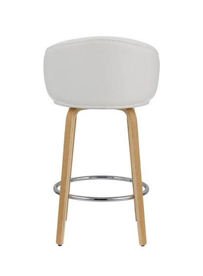 Set of Two 26" White and Brown Faux Leather and Solid Wood Low Back Counter Height Bar Chairs