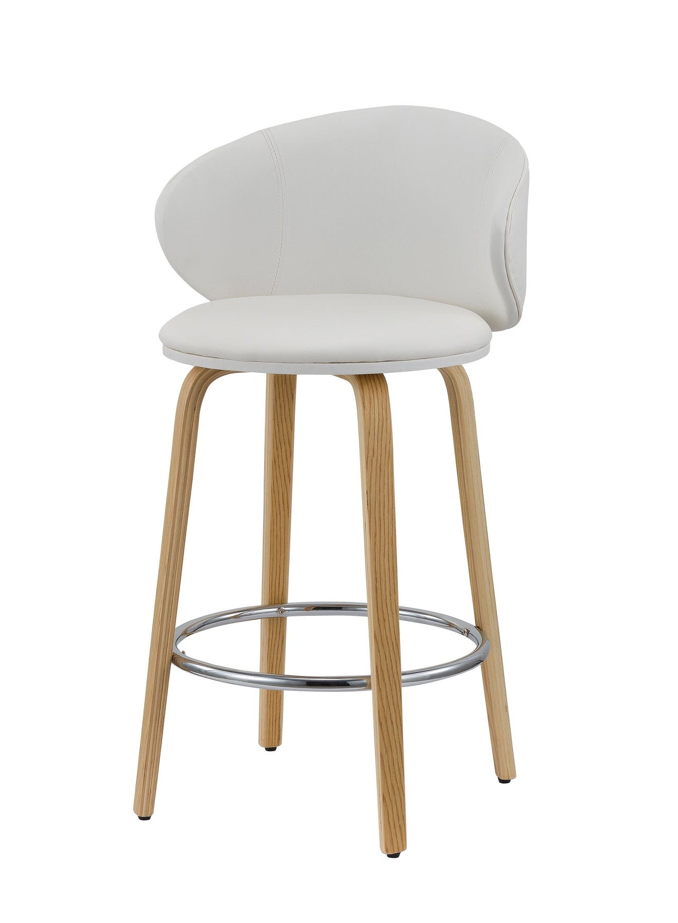 Set of Two 26" White and Brown Faux Leather and Solid Wood Low Back Counter Height Bar Chairs